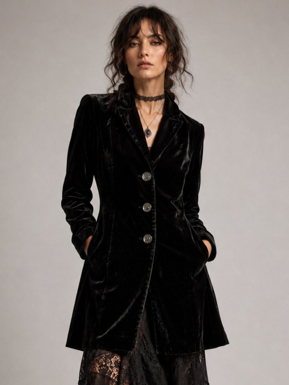 Coldwater Creek Black Velvet Silk Blend Coat Size 16 Whimsigoth Boho Gothic